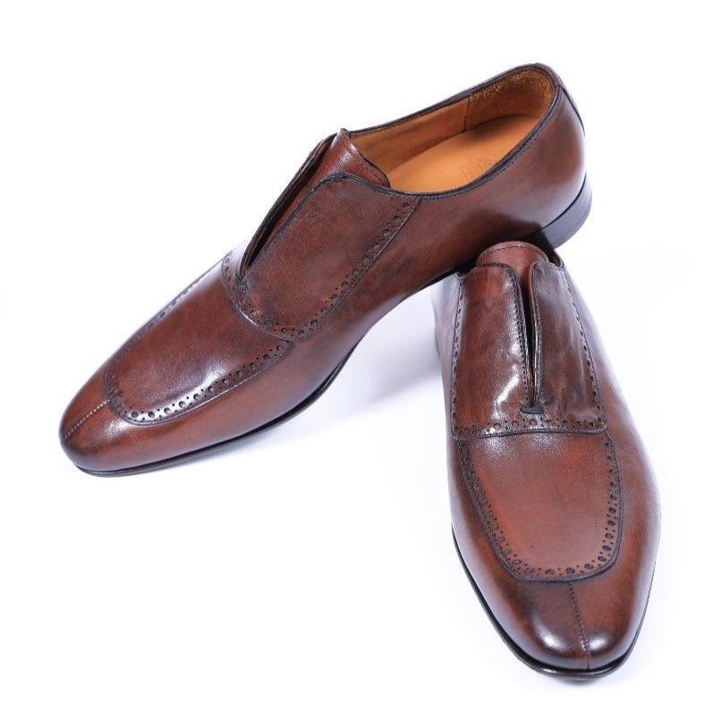 Primani Pointed Toe Brown Leather Slip-On Loafers