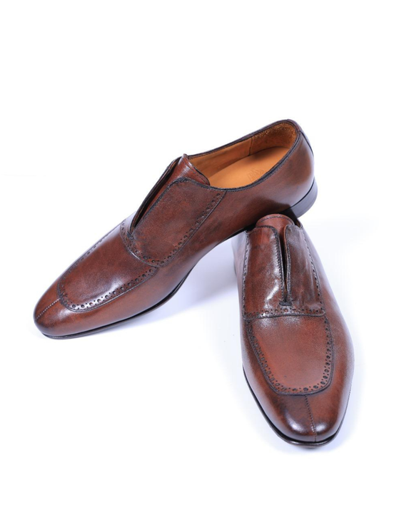 Primani Pointed Toe Brown Leather Slip-On Loafers