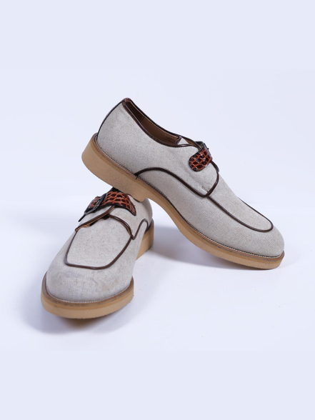 Primani Men Monk Strap Khaki Canvas Loafers