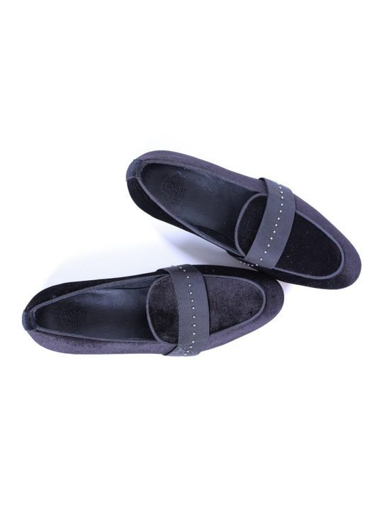 Primani Handmade Black Velvet Men Spiked Loafers