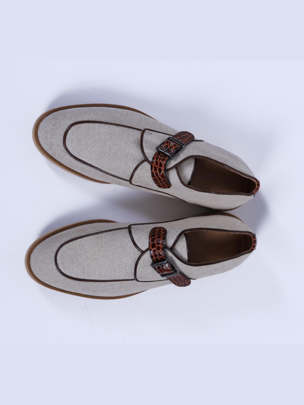 Primani Men Monk Strap Khaki Canvas Loafers