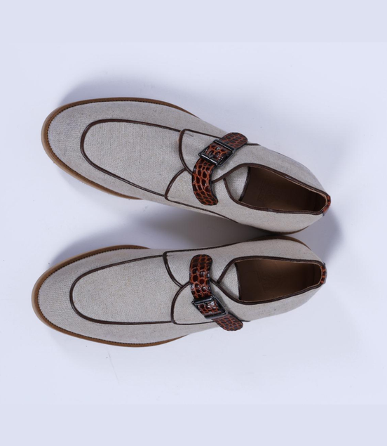 Primani Men Monk Strap Khaki Canvas Loafers