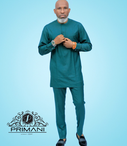 PRIMANI Men’s Teal Green African Two-Piece Kaftan Set