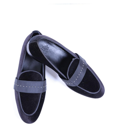 Primani Handmade Black Velvet Men Spiked Loafers