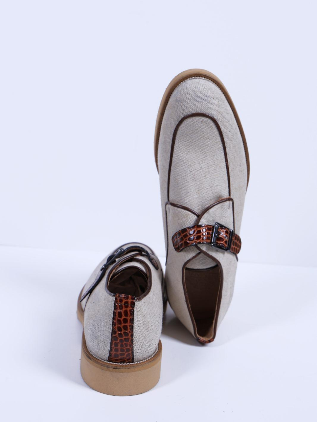Primani Men Monk Strap Khaki Canvas Loafers