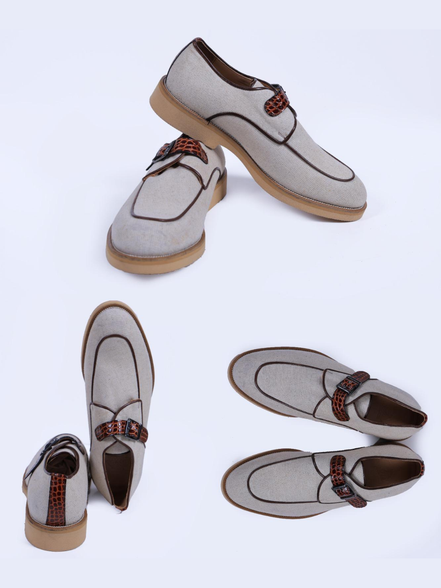 Primani Men Monk Strap Khaki Canvas Loafers