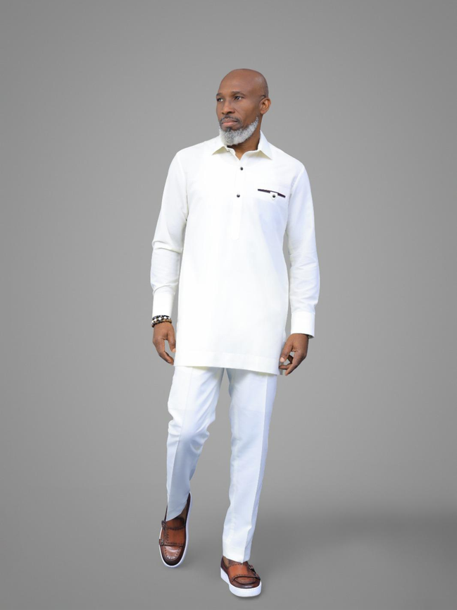 Classic Off White African Men's Kaftan Suit