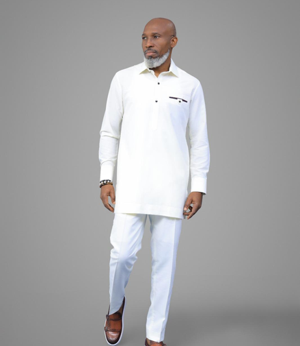 Classic Off White African Men's Kaftan Suit