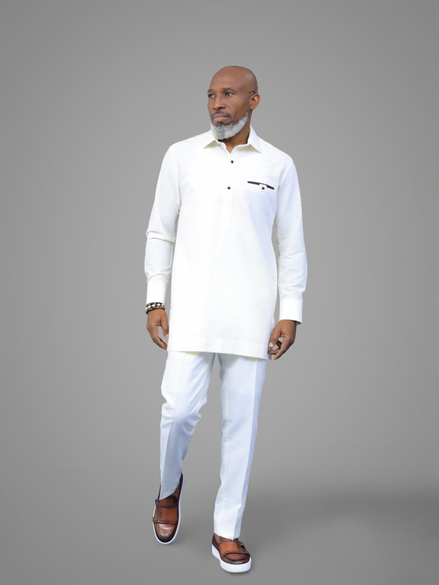 Classic Off White African Men's Kaftan Suit
