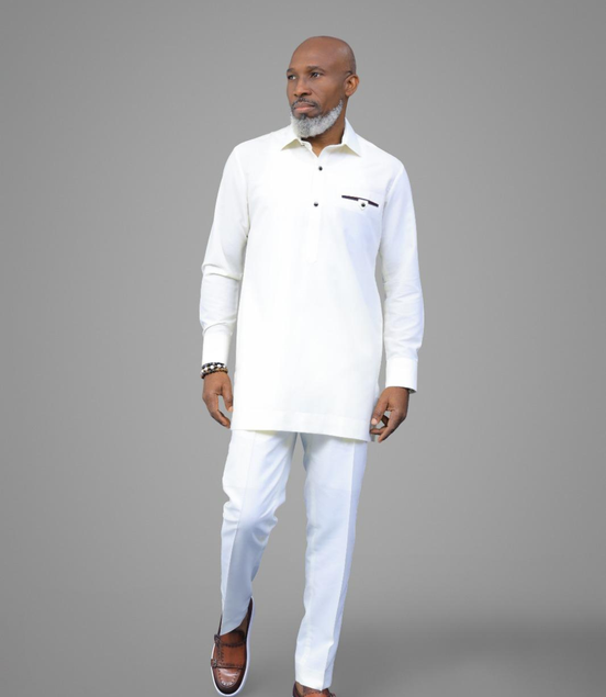 Classic Off White African Men's Kaftan Suit