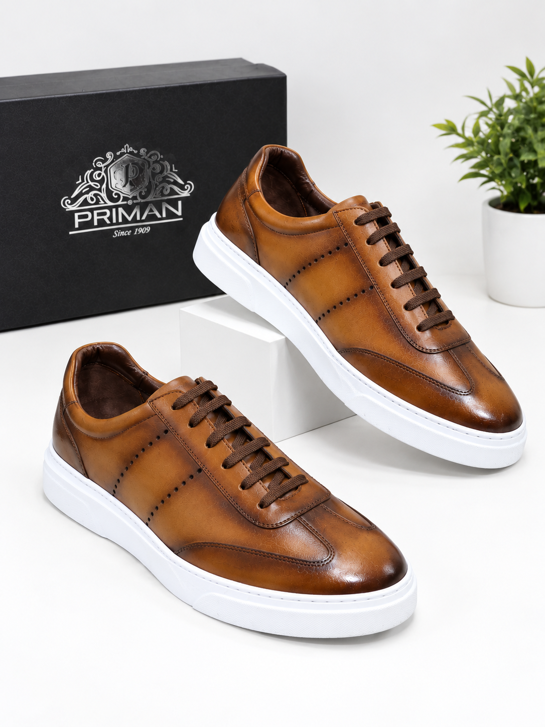 Leather Lace-Up Sneakers