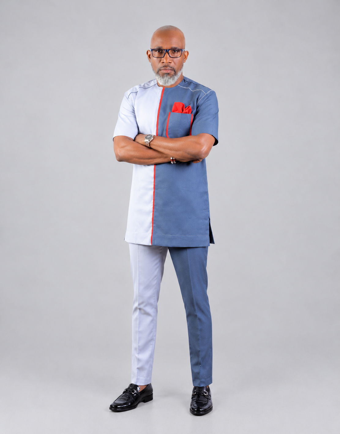 Modern Two-Tone Short-Sleeve African Kaftan Set