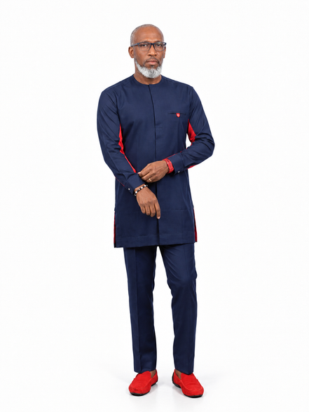 Tailored Navy Blue African Kaftan Set