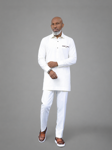 Classic Off White African Men's Kaftan Suit