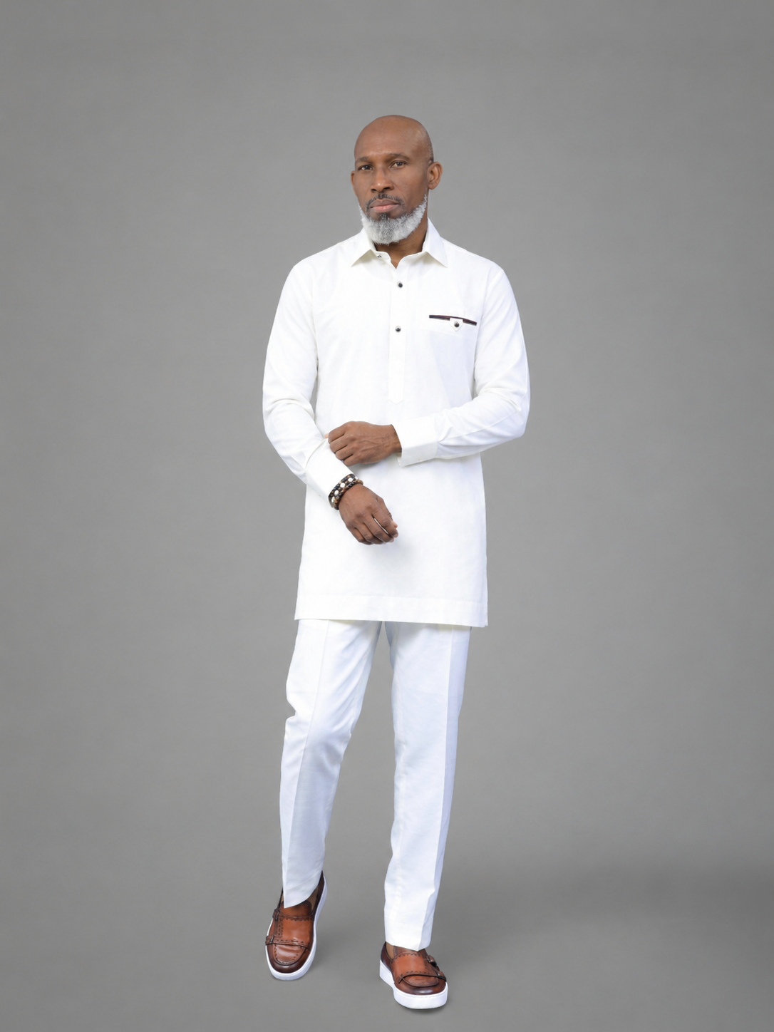 Classic Off White African Men's Kaftan Suit