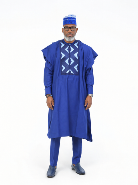 Men’s Royal Blue African Agbada 3-Piece Set