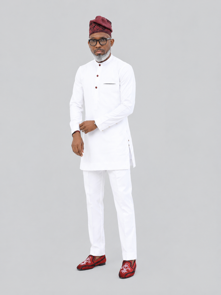 Men's White African Senator Suit 2-Piece Set