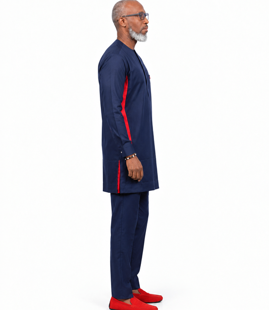 Tailored Navy Blue African Kaftan Set