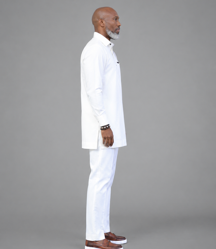 Classic Off White African Men's Kaftan Suit
