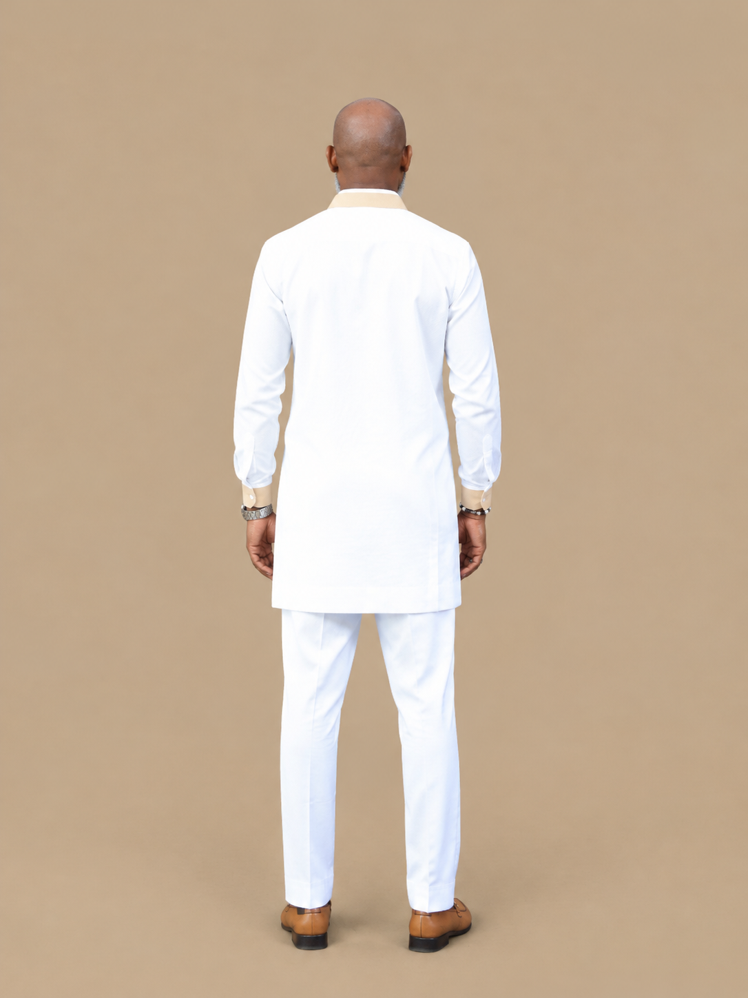 Men's Luxury White African Gold Trim Kaftan Set