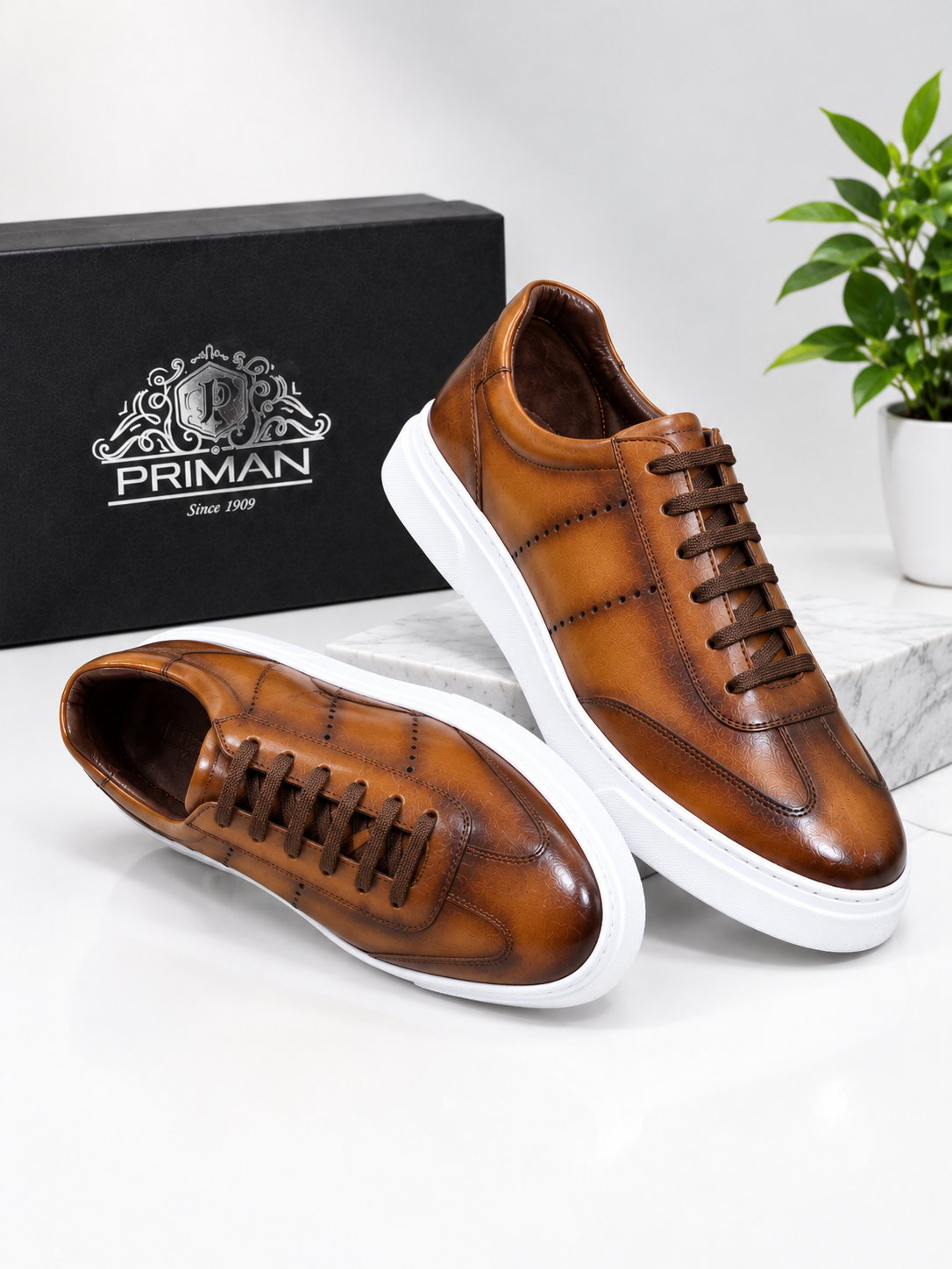 Leather Lace-Up Sneakers