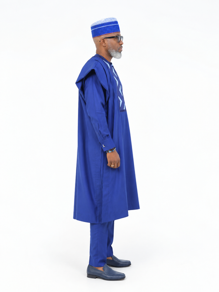 Men’s Royal Blue African Agbada 3-Piece Set