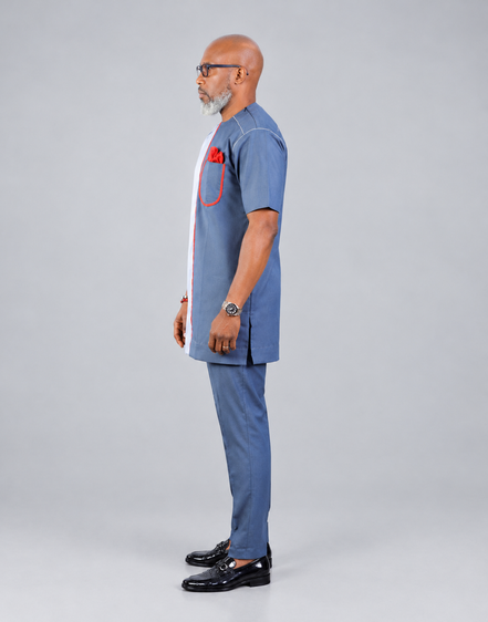 Modern Two-Tone Short-Sleeve African Kaftan Set