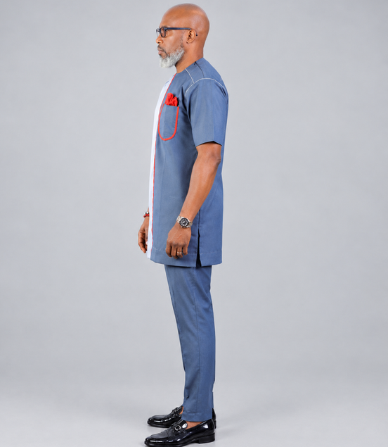 Modern Two-Tone Short-Sleeve African Kaftan Set