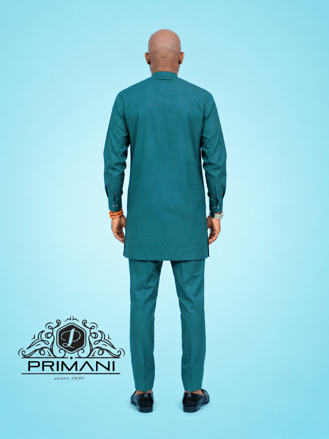 PRIMANI Men’s Teal Green African Two-Piece Kaftan Set