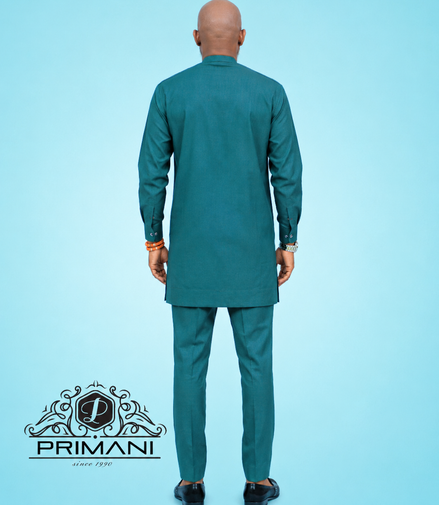 PRIMANI Men’s Teal Green African Two-Piece Kaftan Set