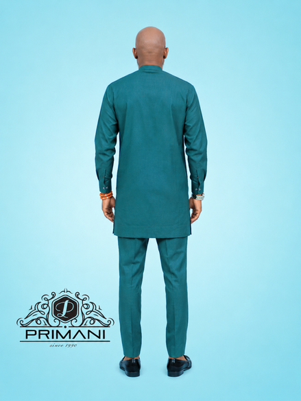 PRIMANI Men’s Teal Green African Two-Piece Kaftan Set