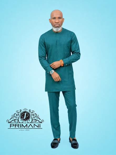 PRIMANI Men’s Teal Green African Two-Piece Kaftan Set