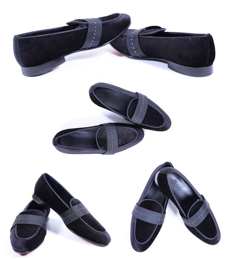 Primani Handmade Black Velvet Men Spiked Loafers