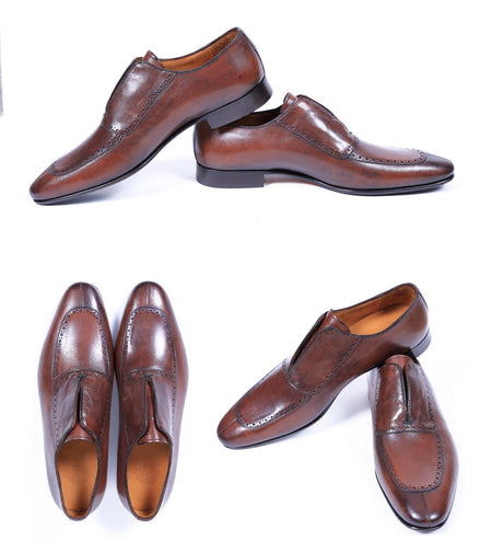 Primani Pointed Toe Brown Leather Slip-On Loafers