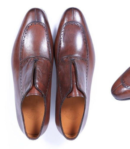 Primani Pointed Toe Brown Leather Slip-On Loafers