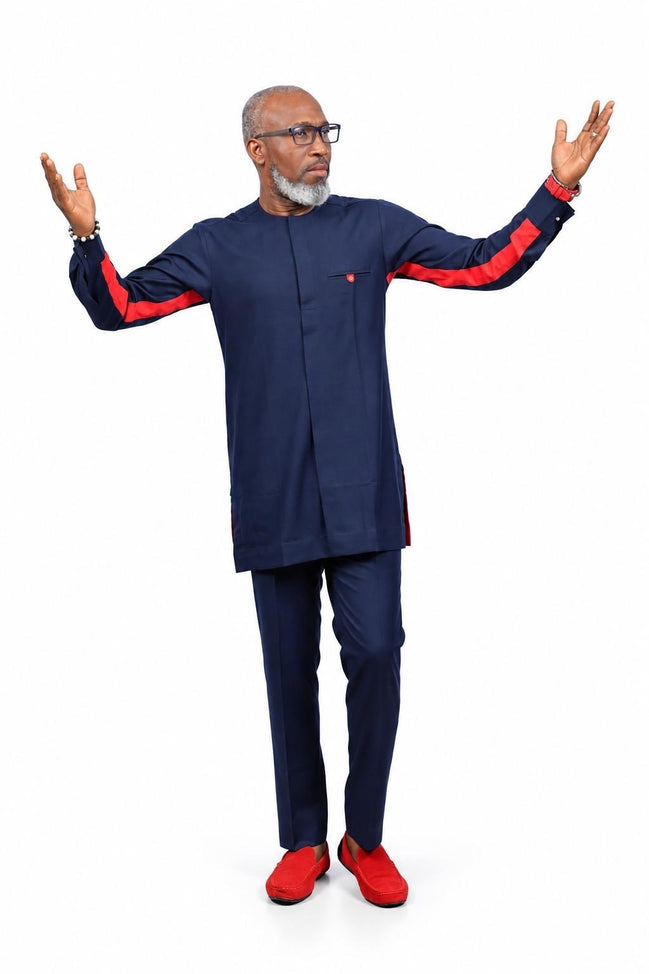 Tailored Navy Blue African Kaftan Set