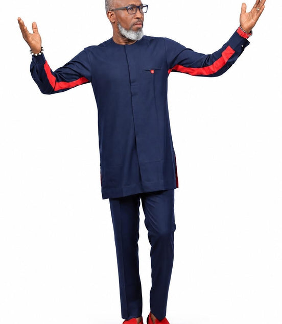 Tailored Navy Blue African Kaftan Set