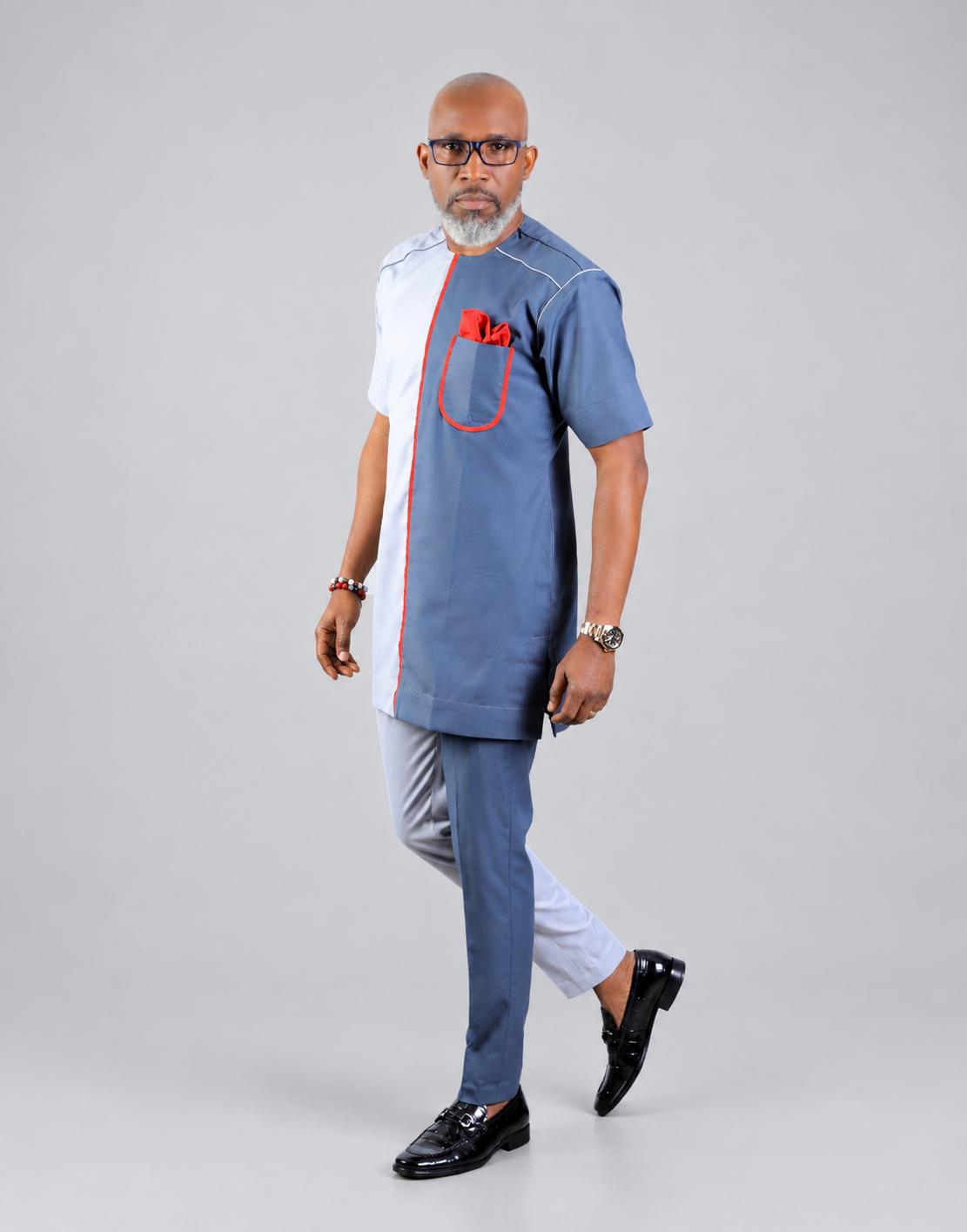 Modern Two-Tone Short-Sleeve African Kaftan Set