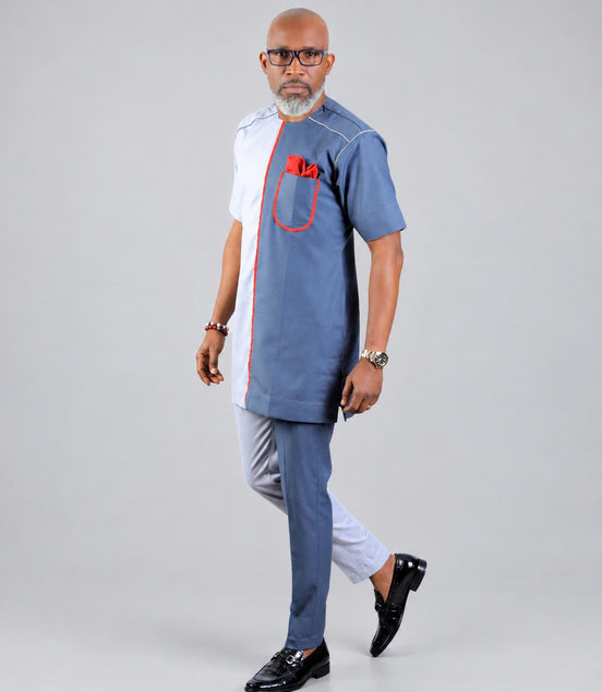 Modern Two-Tone Short-Sleeve African Kaftan Set