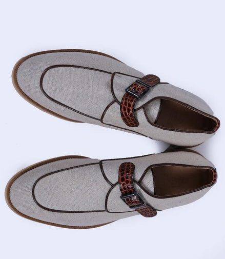 Primani Men Monk Strap Khaki Canvas Loafers