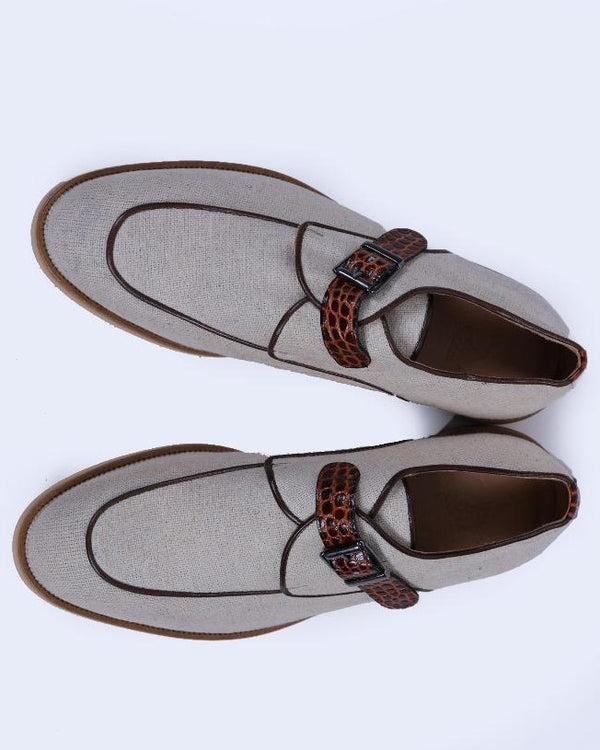 Primani Men Monk Strap Khaki Canvas Loafers