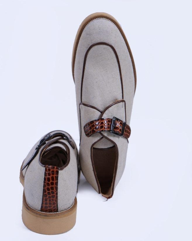 Primani Men Monk Strap Khaki Canvas Loafers