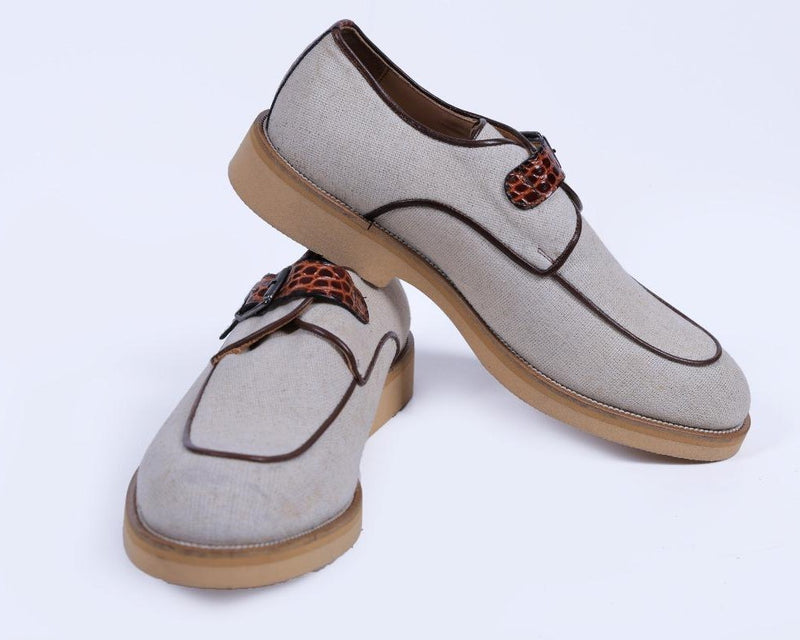 Primani Men Monk Strap Khaki Canvas Loafers