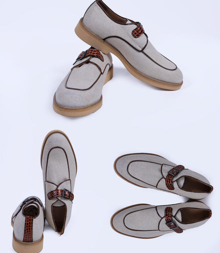 Primani Men Monk Strap Khaki Canvas Loafers