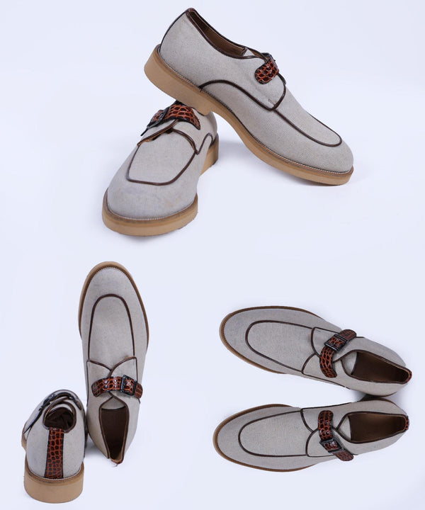 Primani Men Monk Strap Khaki Canvas Loafers