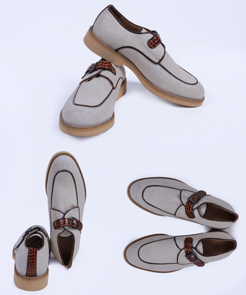 Primani Men Monk Strap Khaki Canvas Loafers