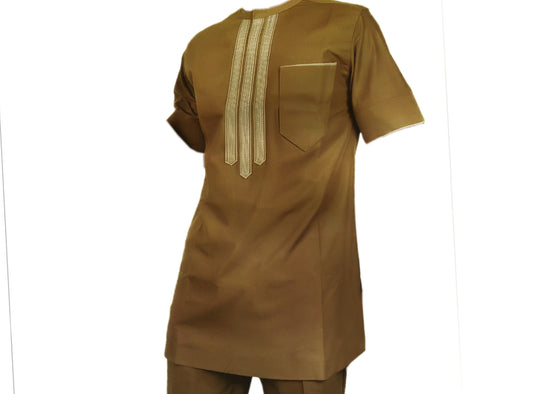 3 Stripes Brown Kaftan Short Sleeves