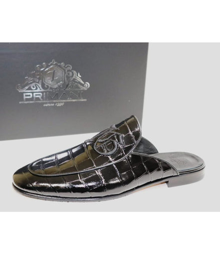 Gloss Croc embossed Leather slippers