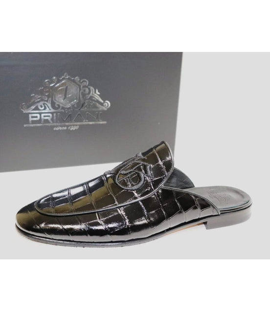 Gloss Croc embossed Leather slippers