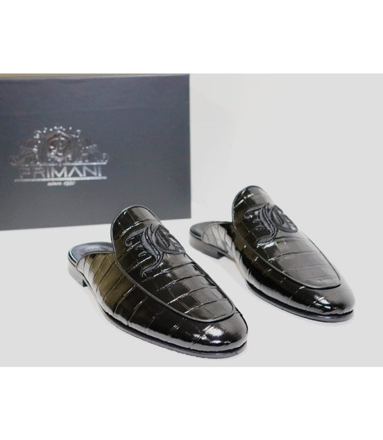 Gloss Croc embossed Leather slippers